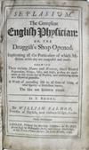 MEDICINE/SCIENCE  SALMON, WILLIAM. Seplasium. The Compleat English Physician; or, The Druggists Shop Opened.  1693